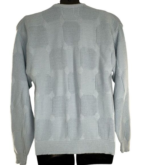 Isle of Cotton Womens Checkerboard Rib Knit Crewneck Pullover Sweater Blue Large - Picture 2 of 4